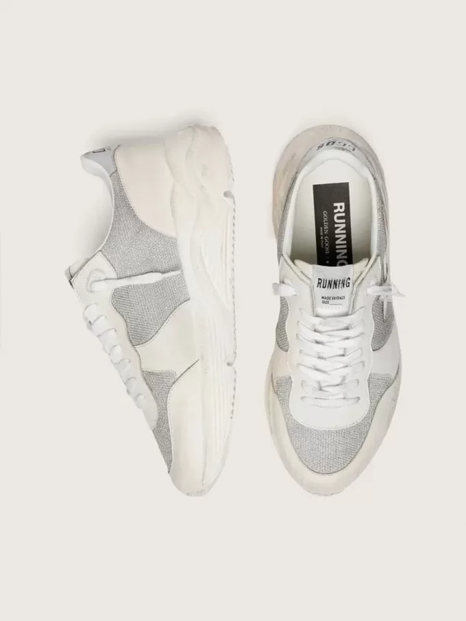 Running Sole voor dames van mesh en nubuck met zilverkleurige metallic leren ster