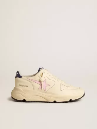 Running Sole voor dames van nappaleer met roze leren ster en blauwe leren hielband.