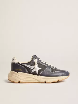 Running Sole voor heren in donkerblauw nappaleer en zwart nylon met een zilveren ster