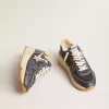Running Sole voor heren in donkerblauw nappaleer en zwart nylon met een zilveren ster
