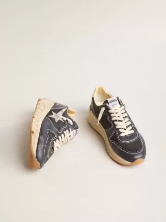 Running Sole voor heren in donkerblauw nappaleer en zwart nylon met een zilveren ster