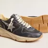 Running Sole voor heren in donkerblauw nappaleer en zwart nylon met een zilveren ster