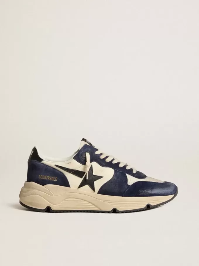 Running Sole voor heren in zwart en beige nappaleer met zwarte ster en hielstuk