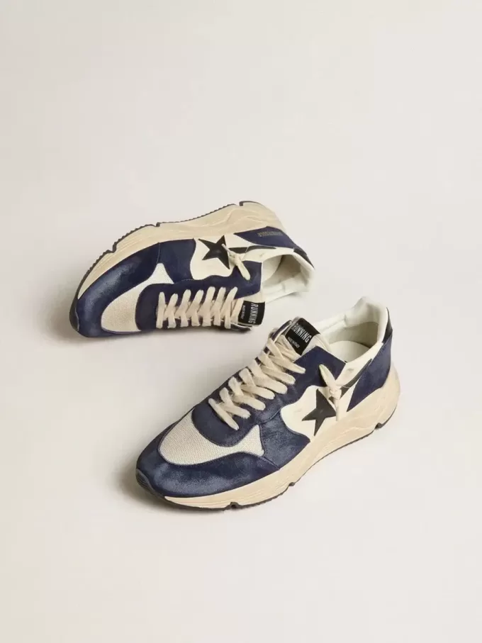 Running Sole voor heren in zwart en beige nappaleer met zwarte ster en hielstuk