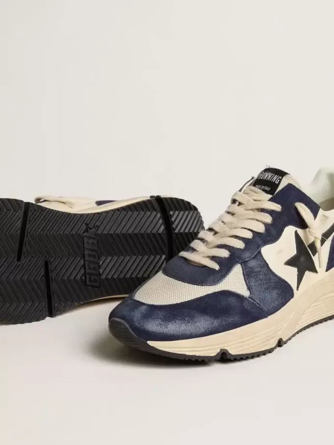 Running Sole voor heren in zwart en beige nappaleer met zwarte ster en hielstuk