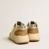 Running Sole voor heren van ivoorkleurig nylon en tabakskleurig suède
