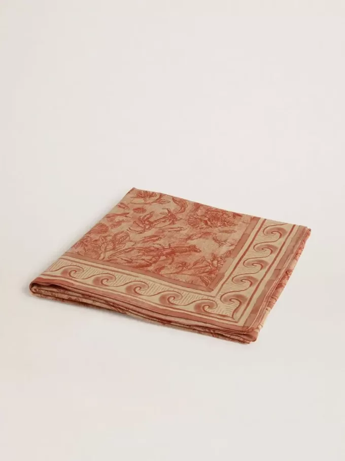 Sarong van katoenen voile met all-over print in wit en baksteenrood