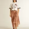 Sarong van katoenen voile met all-over print in wit en baksteenrood