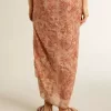Sarong van katoenen voile met all-over print in wit en baksteenrood