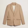 Single-breasted blazer in zandkleur met hoornknopen