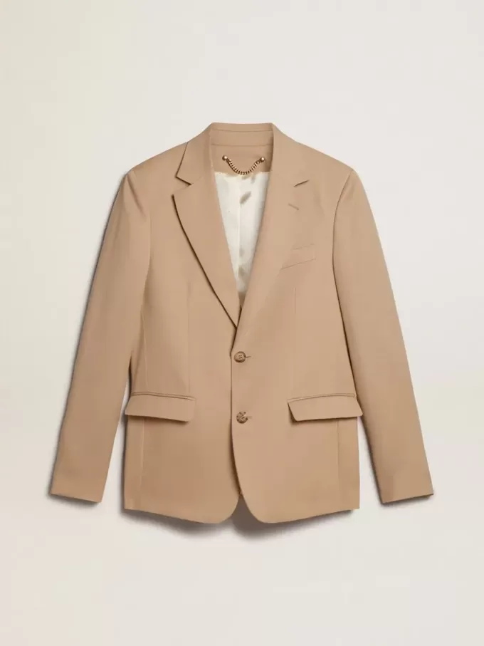 Single-breasted blazer in zandkleur met hoornknopen