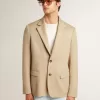 Single-breasted blazer in zandkleur met hoornknopen