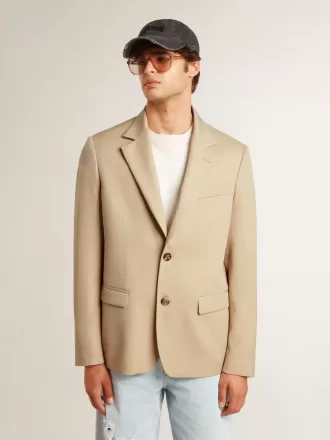 Single-breasted blazer in zandkleur met hoornknopen
