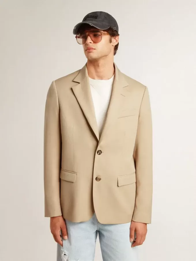 Single-breasted blazer in zandkleur met hoornknopen