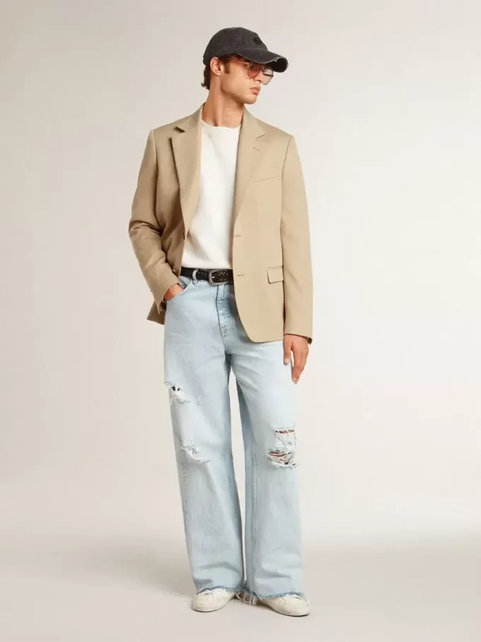 Single-breasted blazer in zandkleur met hoornknopen