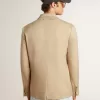 Single-breasted blazer in zandkleur met hoornknopen