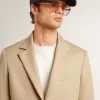 Single-breasted blazer in zandkleur met hoornknopen