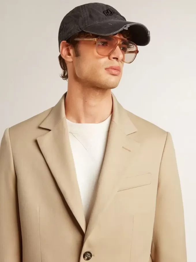 Single-breasted blazer in zandkleur met hoornknopen