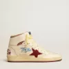 Sky-Star in beige nylon en nappa met granaatappelkleurige suède ster