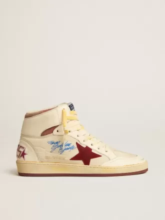 Sky-Star in beige nylon en nappa met granaatappelkleurige suède ster