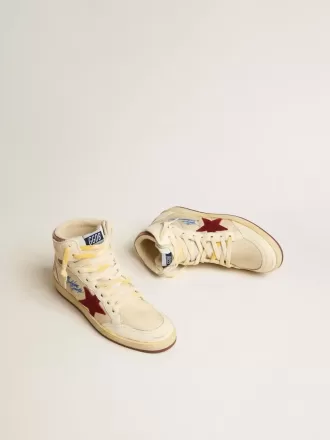 Sky-Star in beige nylon en nappa met granaatappelkleurige suède ster