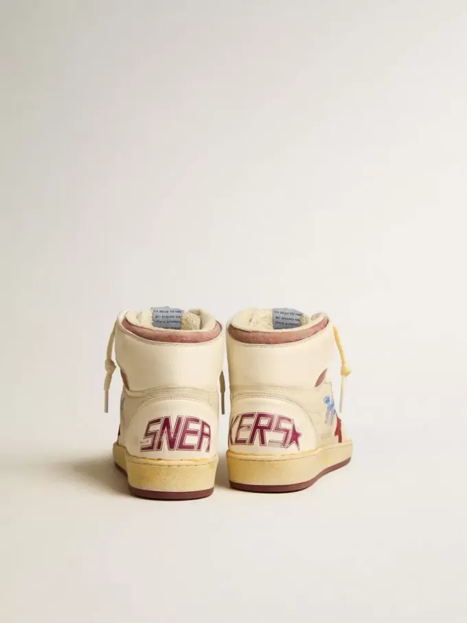 Sky-Star in beige nylon en nappa met granaatappelkleurige suède ster
