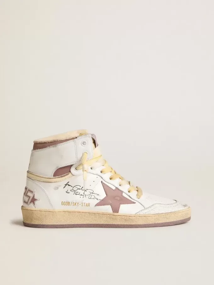 Sky-Star in wit leer met roze leren ster