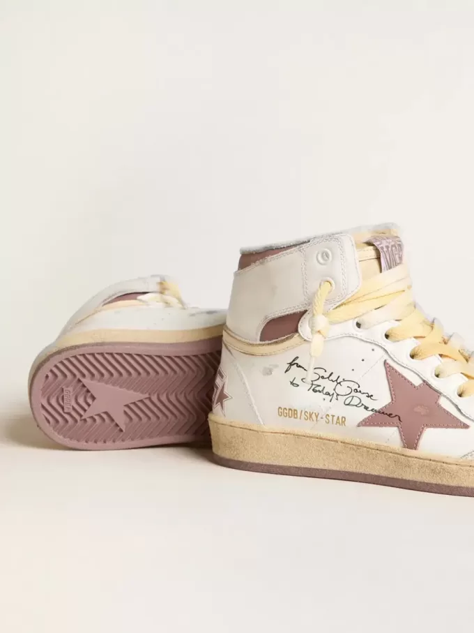 Sky-Star in wit leer met roze leren ster