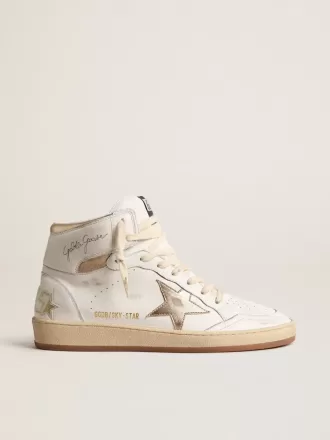 Sky-Star in wit nappaleer met gouden metallic leren ster en hielstuk