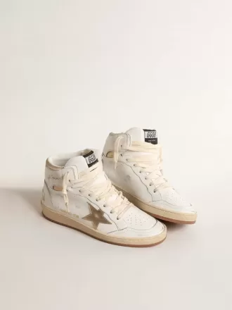 Sky-Star in wit nappaleer met gouden metallic leren ster en hielstuk