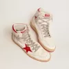 Sky-Star voor dames in wit nappa met rode ster en hielband