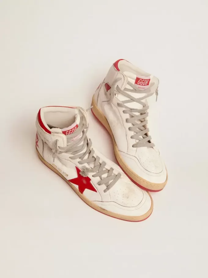 Sky-Star voor dames in wit nappa met rode ster en hielband