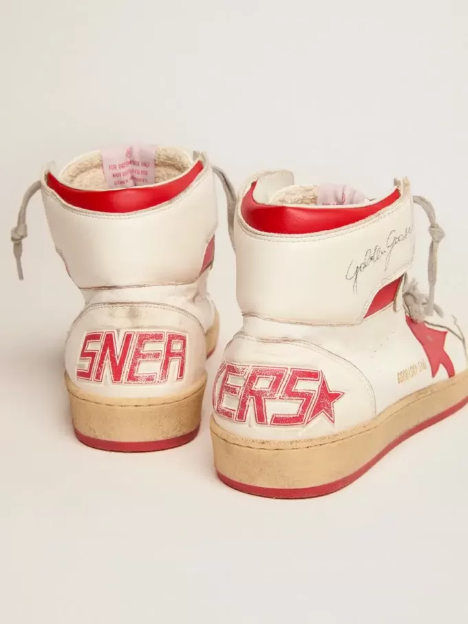 Sky-Star voor dames in wit nappa met rode ster en hielband