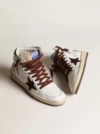 Sky-Star voor dames in wit nappaleer met chocoladebruine suède ster