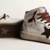 Sky-Star voor dames in wit nappaleer met chocoladebruine suède ster