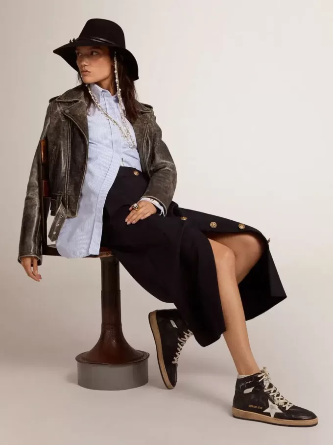 Sky-Star voor dames in zwart nappa met witte ster