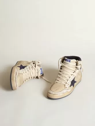 Sky-Star voor heren in crèmekleurig nylon en leer met blauwe suède ster