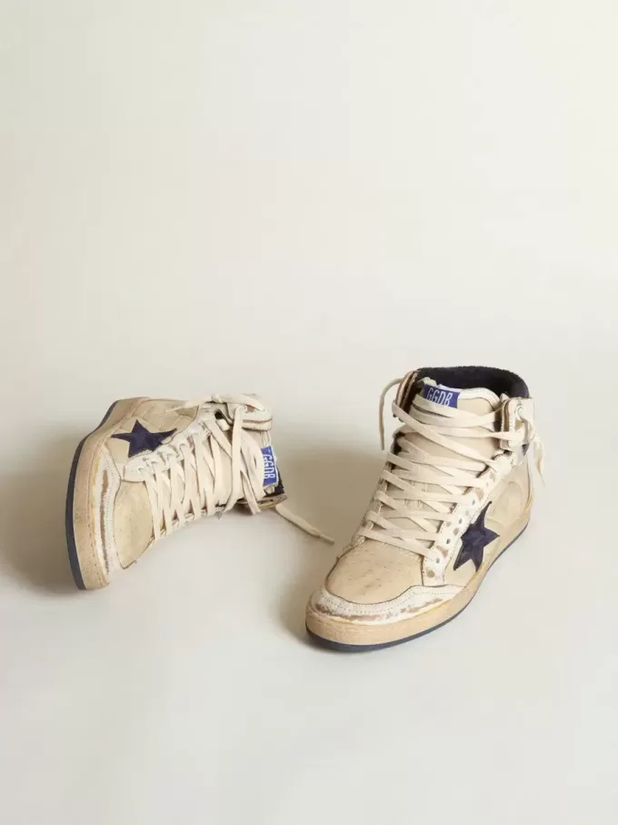 Sky-Star voor heren in crèmekleurig nylon en leer met blauwe suède ster