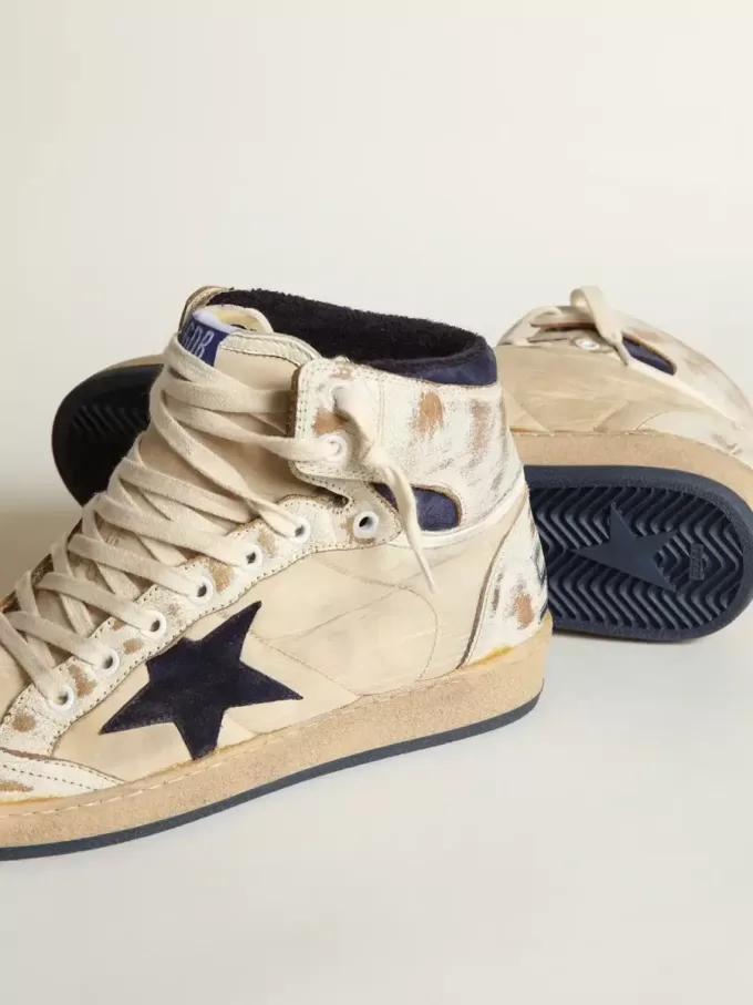 Sky-Star voor heren in crèmekleurig nylon en leer met blauwe suède ster