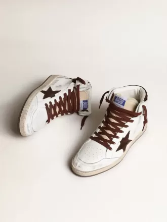 Sky-Star voor heren in wit nappaleer met een chocoladebruine suède ster