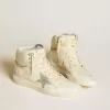 Sky-Star voor heren van leer met lichtblauwe leren ster en witte hiellip.