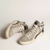 Slide in beige mesh en nylon met blauwe leren ster en flash