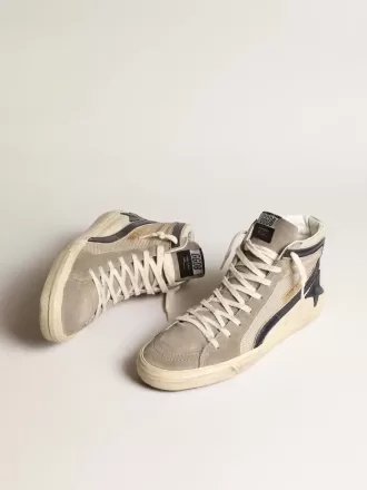 Slide in beige mesh en nylon met blauwe leren ster en flash