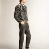 Slide in beige mesh en nylon met blauwe leren ster en flash