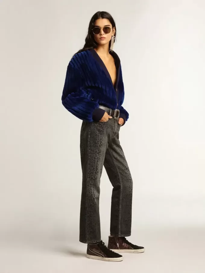 Slide in bruin glitter met zwarte leren ster en flash