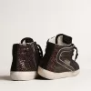 Slide in bruin glitter met zwarte leren ster en flash
