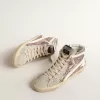 Slide in lila glitter met witte leren ster en flash