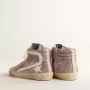 Slide in lila glitter met witte leren ster en flash