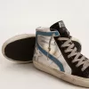 Slide in zilverkleurig metallic leer met witte leren ster