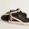 Slide LTD met platina glitterster en suède flash met parels